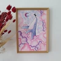 aquarelle originale baleine et nuages par Aline Richard illustration