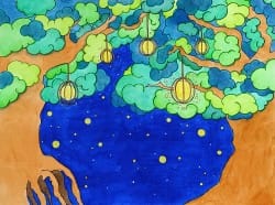 forêt enchantée dessinée par l'illustratrice Aline Richard