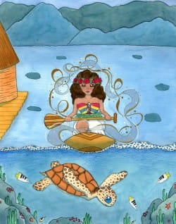Illustration tahitienne et tortue par Aline Richard illustration