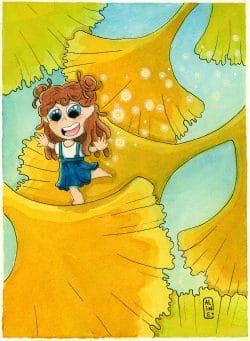 petite fille aux gingko biloba par Aline Richard illustration